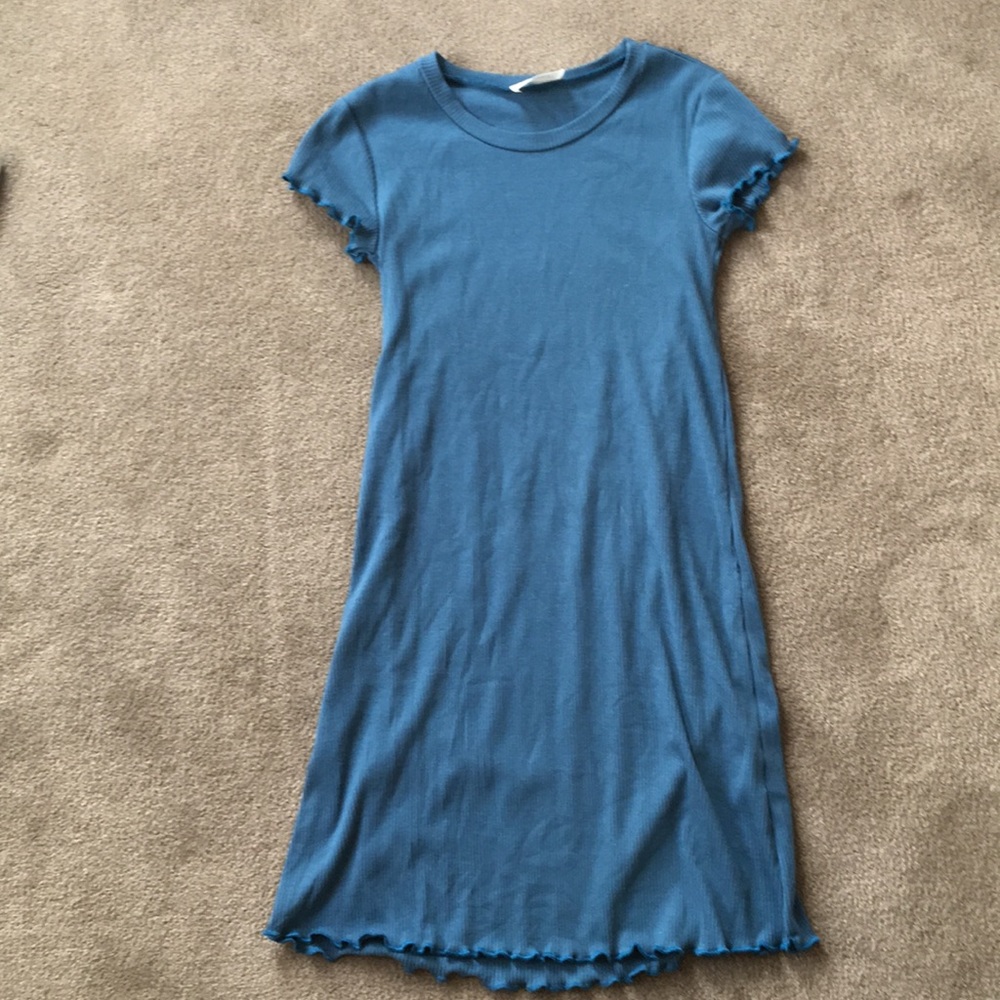 Teal Dress with Ruffle Sleeves and Bottom
